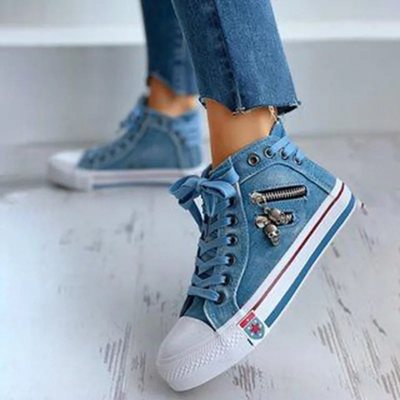 Canvas Chic High Top Flat Zipper Walking Sneakers