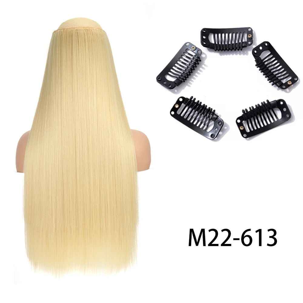 Synthetic Long Straight Clip In One Piece Hair Extension 5 Clips Fake Hair