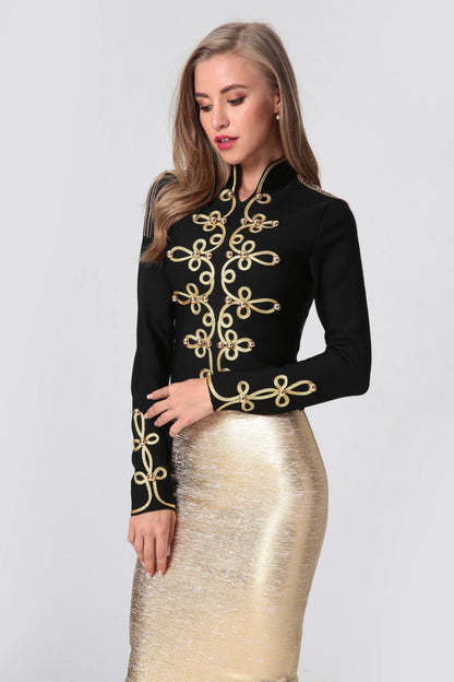 Bandage Long Sleeve Casual Sexy Black Night Jacket