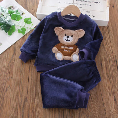 Winter Flannel Fleece Cartoon Bear Sleepwear Pajamas