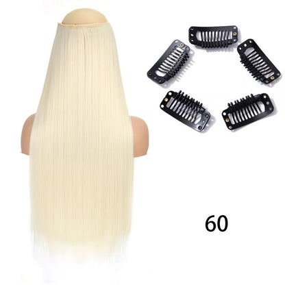 Synthetic Long Straight Clip In One Piece Hair Extension 5 Clips Fake Hair