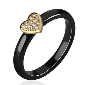 DANA Pink Ceramic Gold Heart Crystal Ring