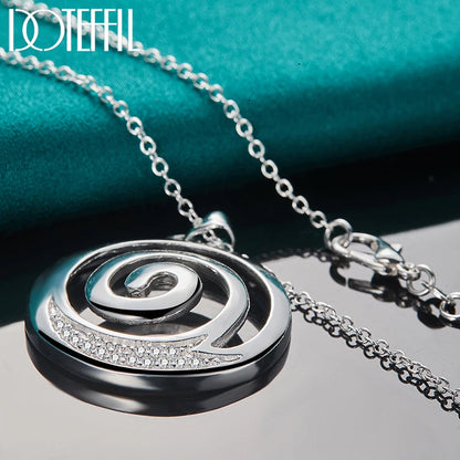 925 Sterling Silver AAA Zircon Round Spiral Necklace