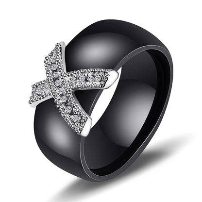 Ceramic Cubic Zirconia Stainless Steel Ring