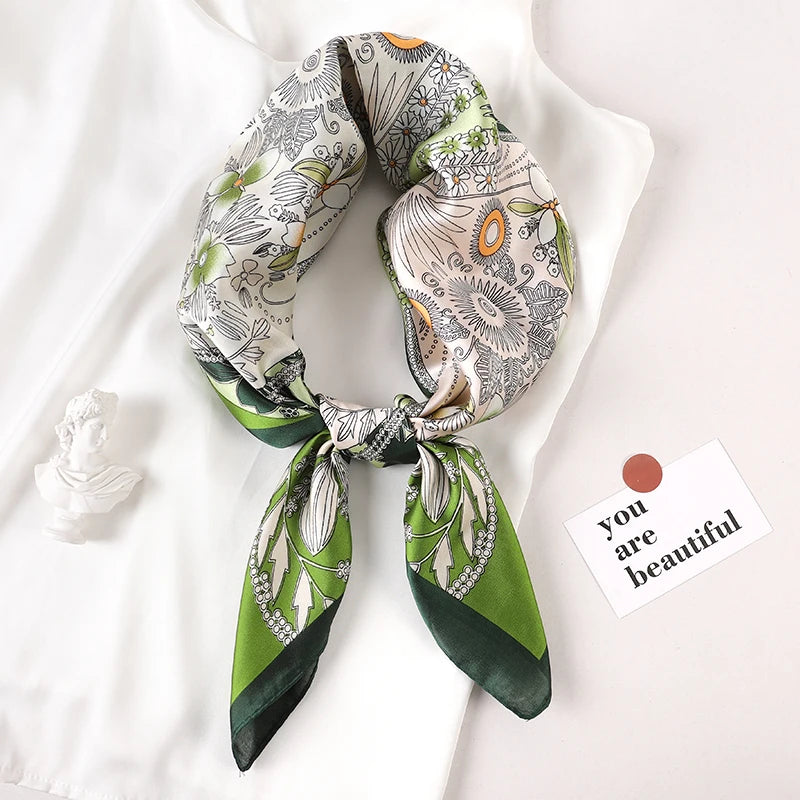 Luxury Silk Square Plaid Satin Scarf