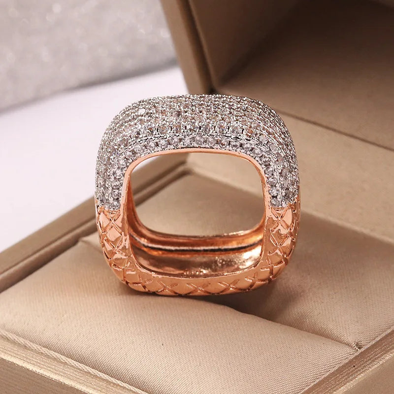Luxury S925 Silver Rose Gold Filled Inlay White Zircon Ring