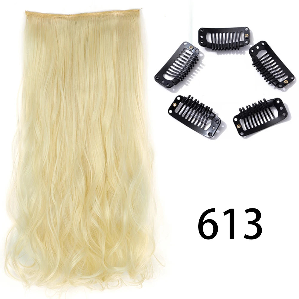 Synthetic Long Straight Clip In One Piece Hair Extension 5 Clips Fake Hair