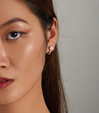 925 Sterling Silver Shell Pearl Shining Zircon Stud Earrings