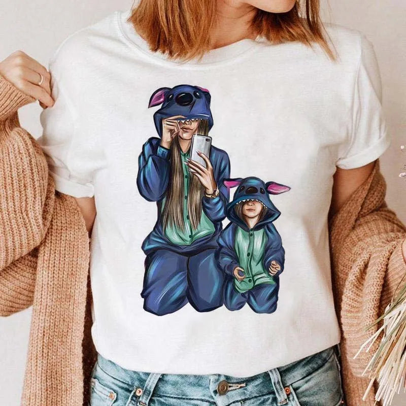 Cartoon Mom Mother Boy Girl Print Mother Lady T-shirts