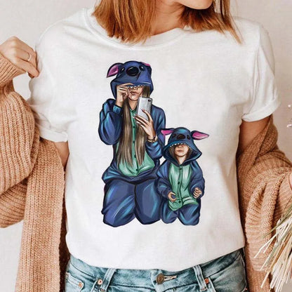 Cartoon Mom Mother Boy Girl Print Mother Lady T-shirts