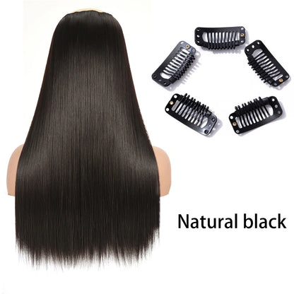 Synthetic Long Straight Clip In One Piece Hair Extension 5 Clips Fake Hair