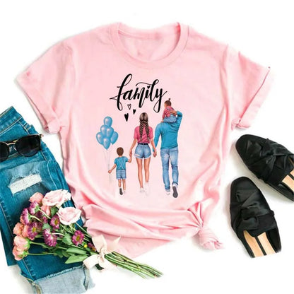 Cartoon Mom Mother Boy Girl Print Mother Lady T-shirts