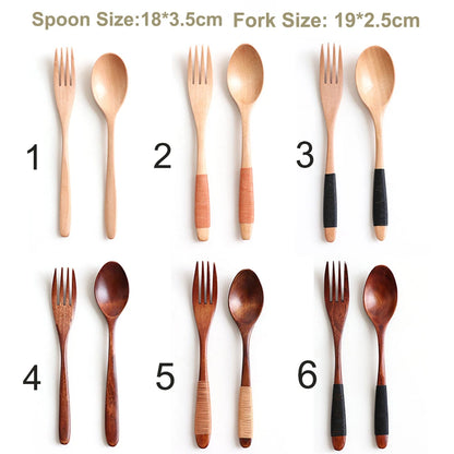 2PCS Natural Wooden Spoon & Fork