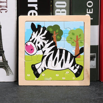 11X11CM Kids Wooden Puzzle Cartoon Animal Traffic Toys