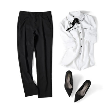 Pantalones rectos de algodón elástico de cintura ajustada