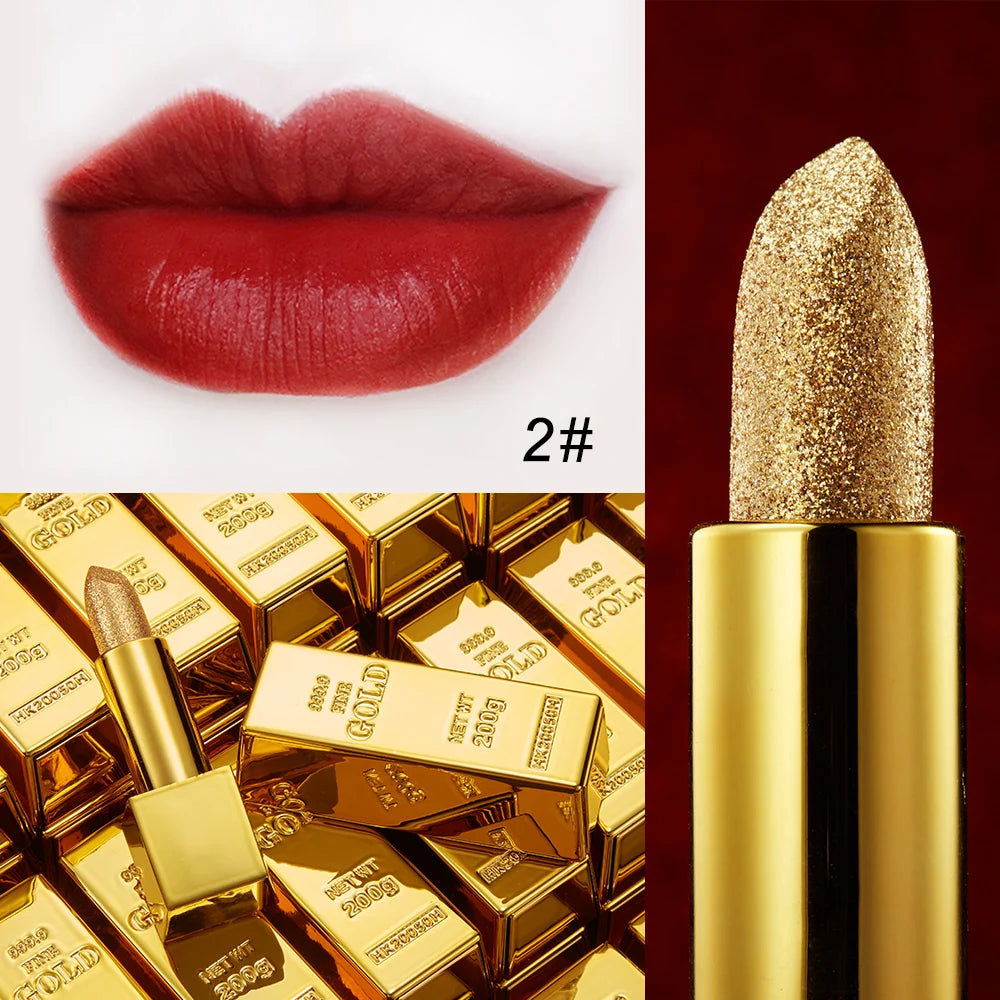 Glitter Lipstick Moisturizing Makeup Velvet Matte Gold Lipstick