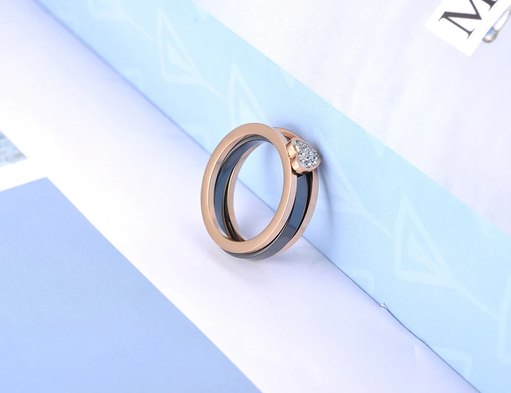 Titanium Stainless Steel Ceramic Crystal Rings