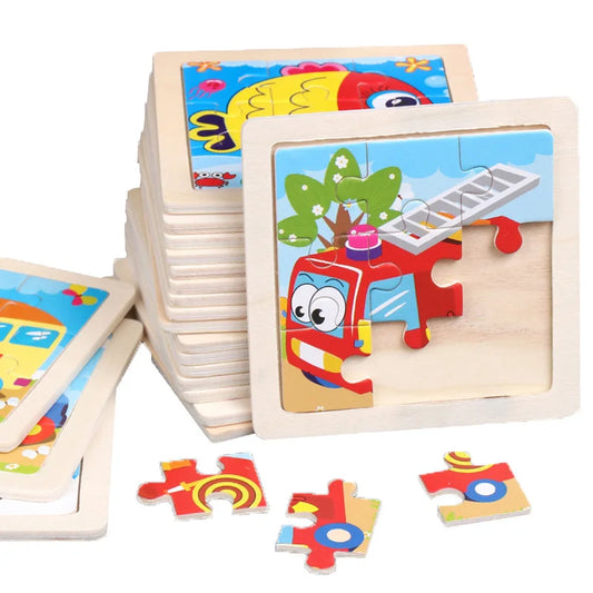 11X11CM Kids Wooden Puzzle Cartoon Animal Traffic Toys