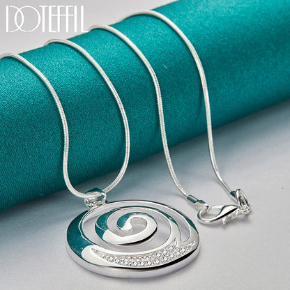 925 Sterling Silver AAA Zircon Round Spiral Necklace