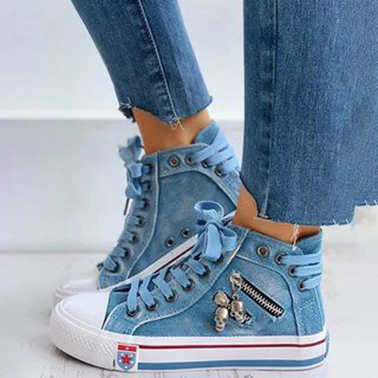 Canvas Chic High Top Flat Zipper Walking Sneakers