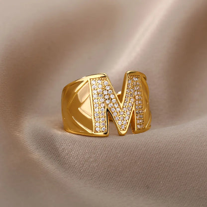 Chunky Wide Zircon Initial Letter Rings