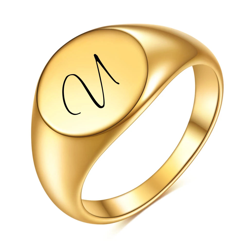 Initial Letter Stamp Signet Chunky Stainless Rings