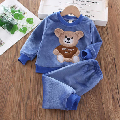 Winter Flannel Fleece Cartoon Bear Sleepwear Pajamas