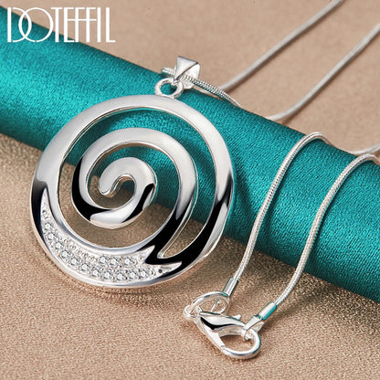 925 Sterling Silver AAA Zircon Round Spiral Necklace