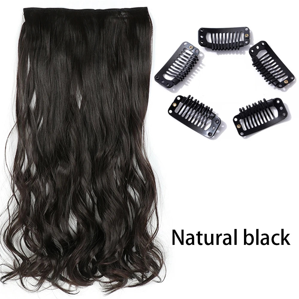 Synthetic Long Straight Clip In One Piece Hair Extension 5 Clips Fake Hair
