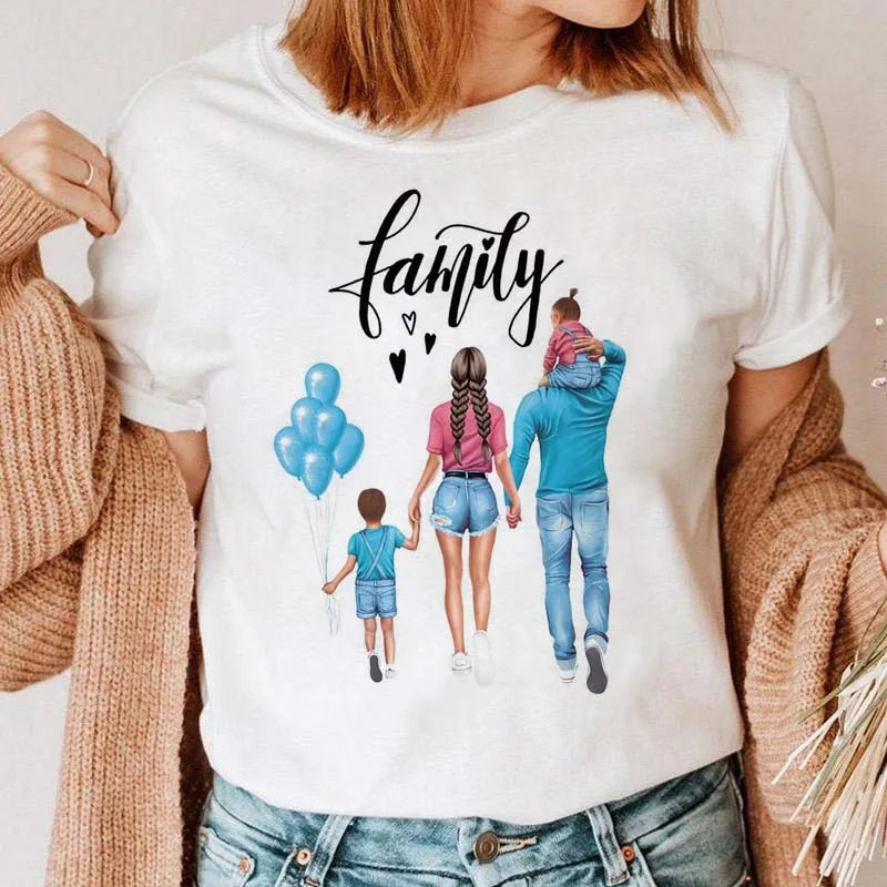 Cartoon Mom Mother Boy Girl Print Mother Lady T-shirts