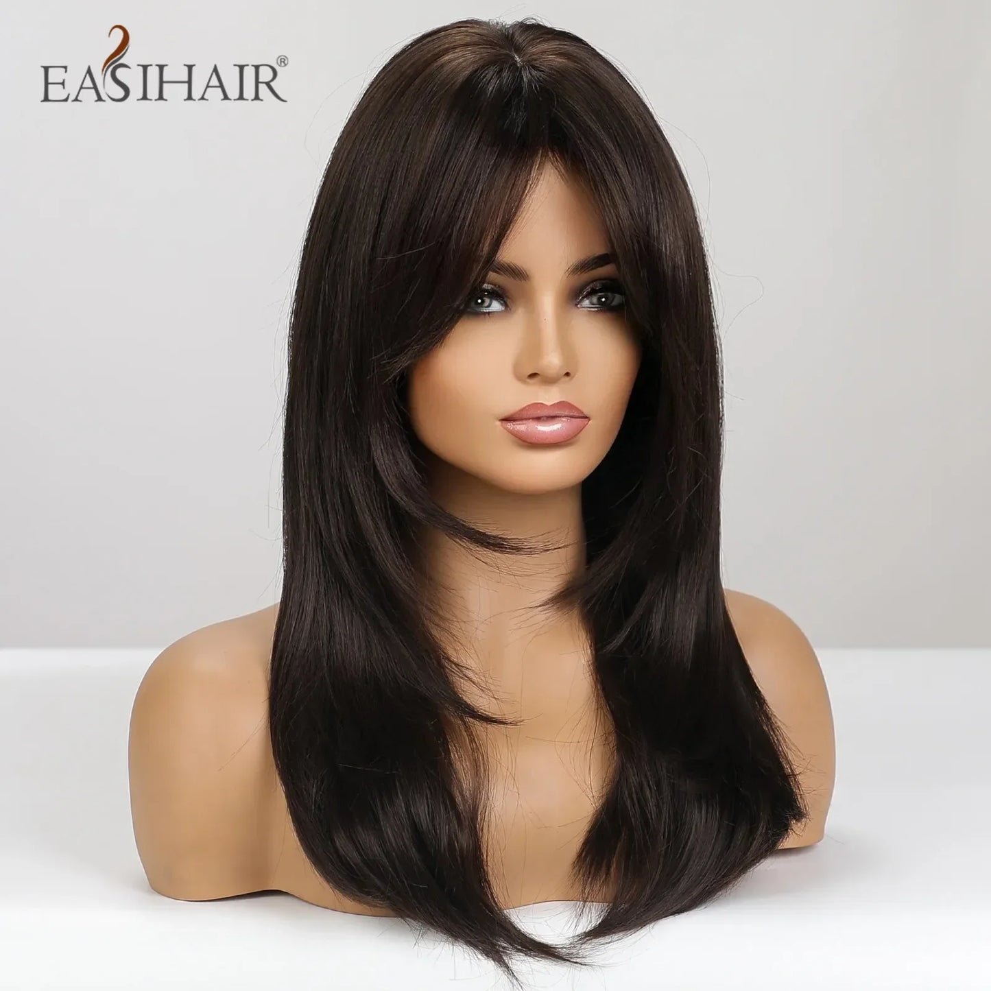 Dark Brown Black Synthetic Wigs