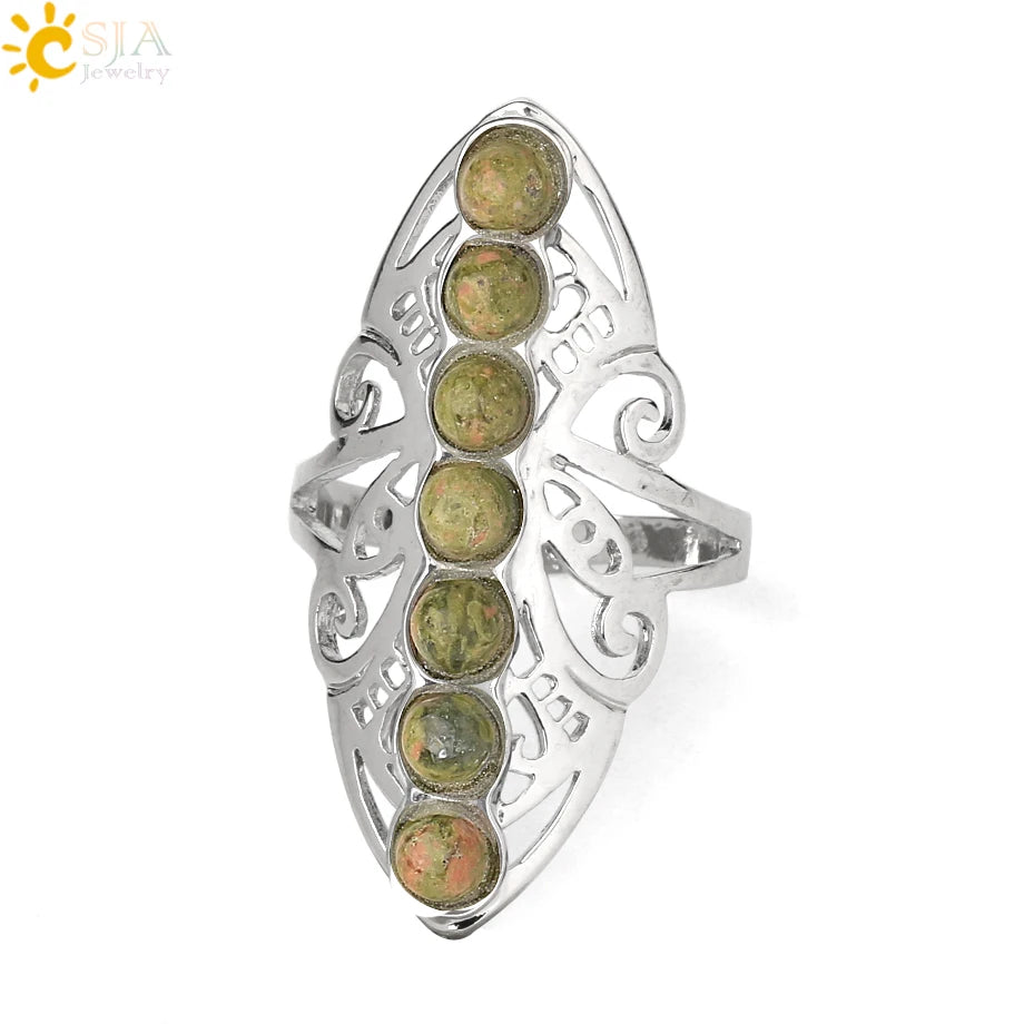 7 Chakra Stone Bead Finger Meditation Healing Point Yoga Ring