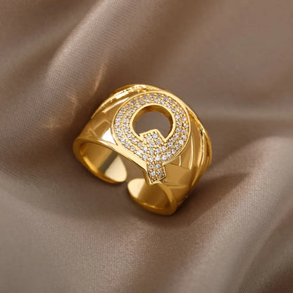 Chunky Wide Zircon Initial Letter Rings
