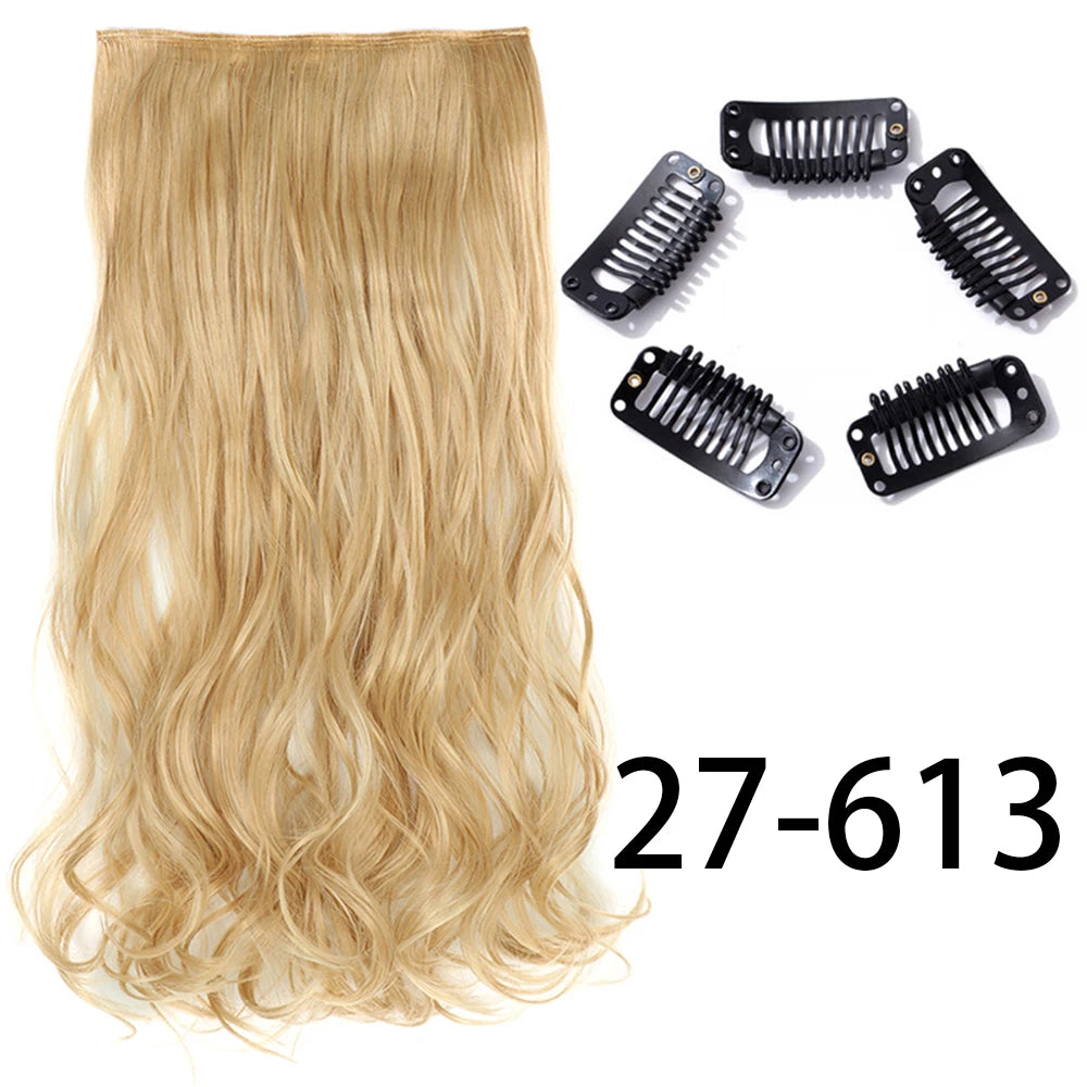 Synthetic Long Straight Clip In One Piece Hair Extension 5 Clips Fake Hair