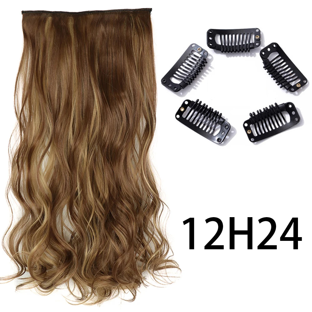 Synthetic Long Straight Clip In One Piece Hair Extension 5 Clips Fake Hair