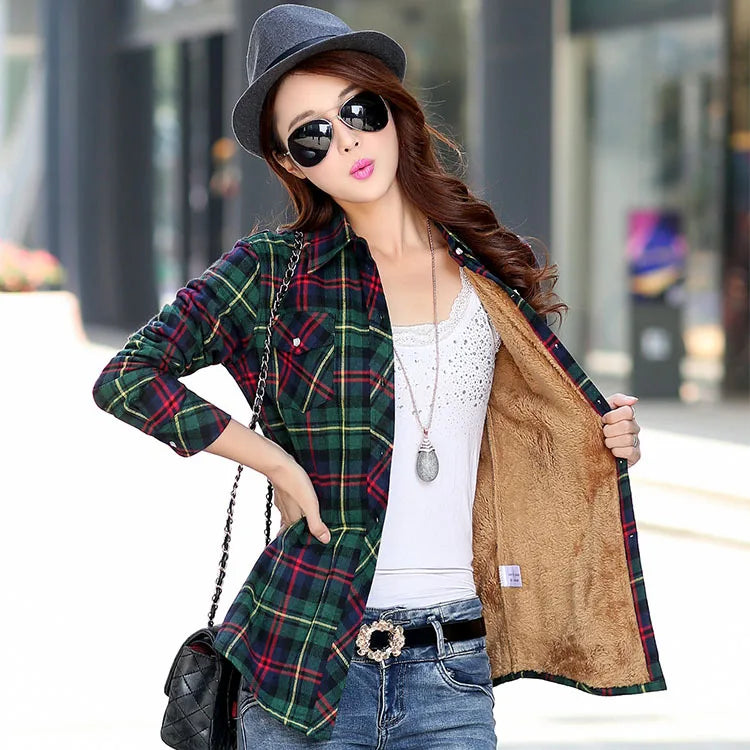 Winter Warm Velvet Thicke Plaid Shirt Style Coat Jacket