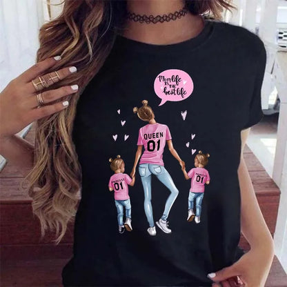 Cartoon Mom Mother Boy Girl Print Mother Lady T-shirts