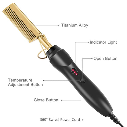 Electric Hot Heating Comb Hair Straightener Curler