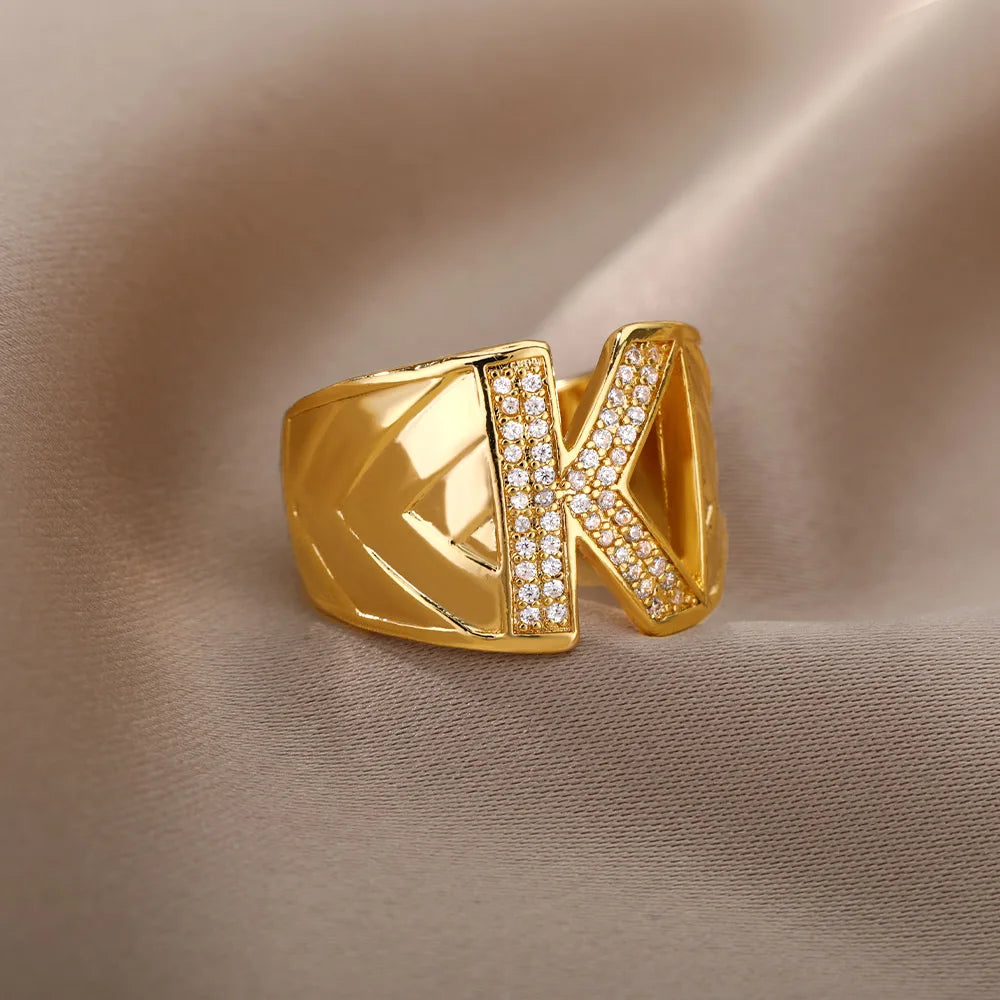 Chunky Wide Zircon Initial Letter Rings