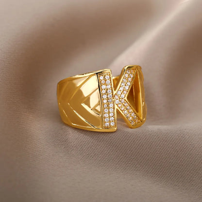 Chunky Wide Zircon Initial Letter Rings