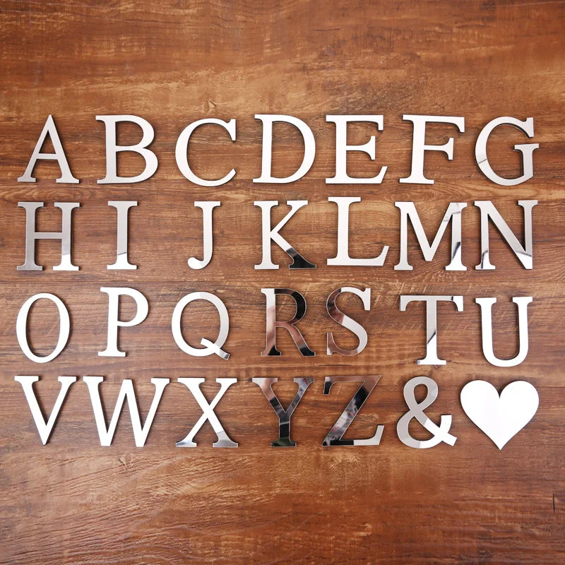 Silver Letter Acrylic 3D Mirror Wall Sticker