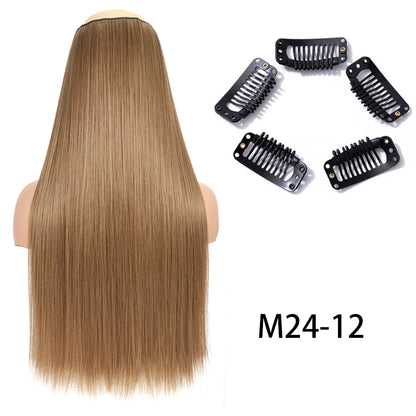 Synthetic Long Straight Clip In One Piece Hair Extension 5 Clips Fake Hair