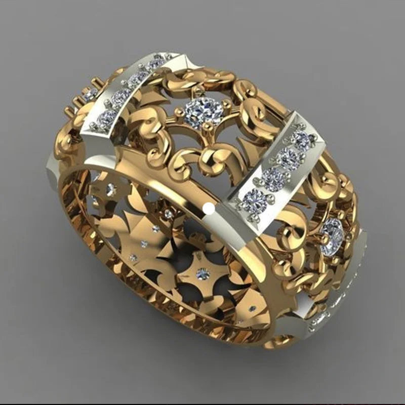 Huitan Strength Gold Band Geometric Cubic Zircon Stone Ring