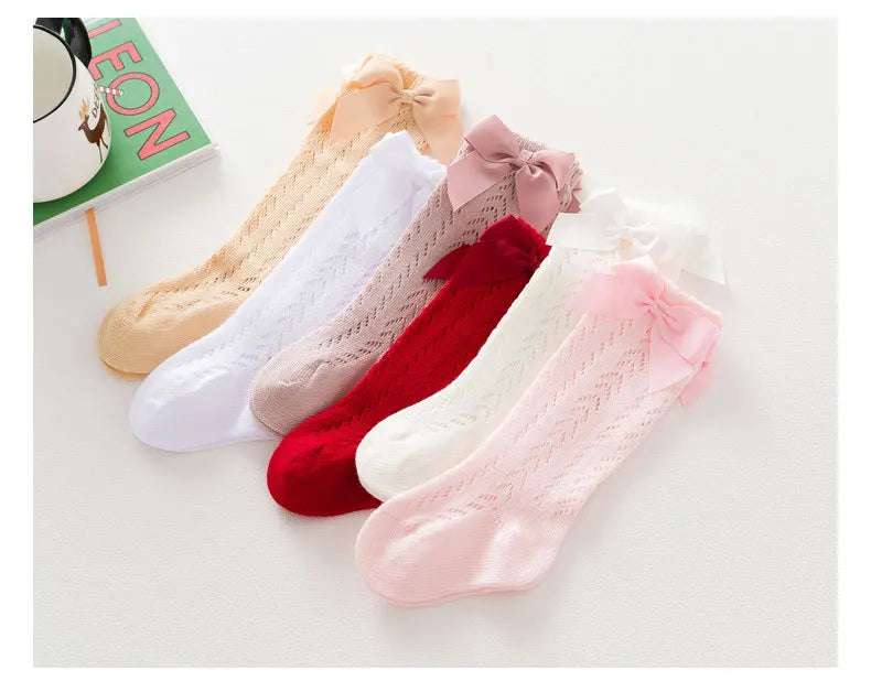 Baby Girls Toddlers Bow Long Soft Cotton Socks