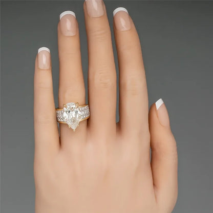 Luxury Gold Water Drop CZ Brilliant White Cubic Zirconia Rings
