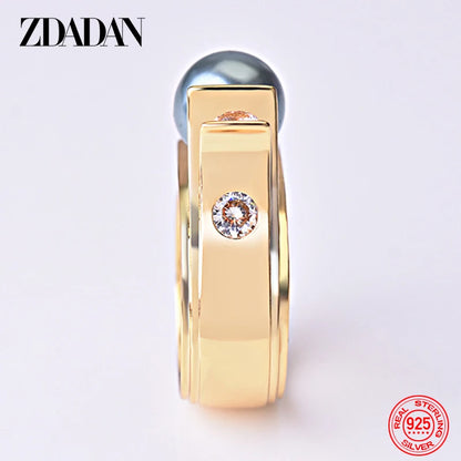 925 Sterling Silver Pearl 18k Gold Charm Finger Rings