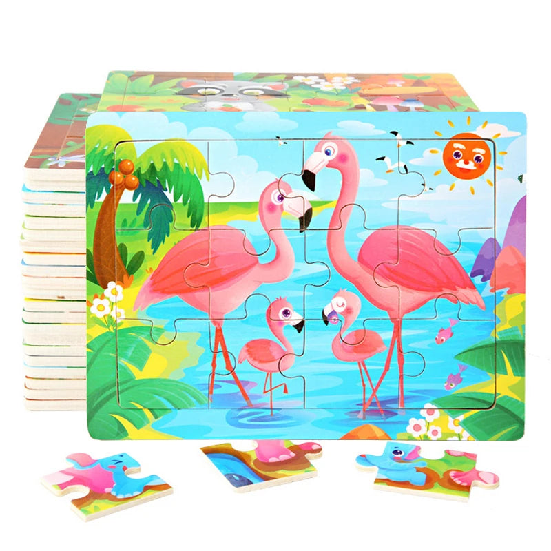 15*11cm 3D Puzzle Cartoon Animals Wood Puzzle Kids