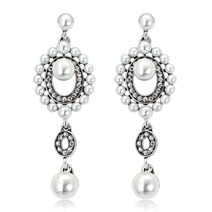 Gold Bridal Drop Simulated Pearl Crystal Statement Earrings
