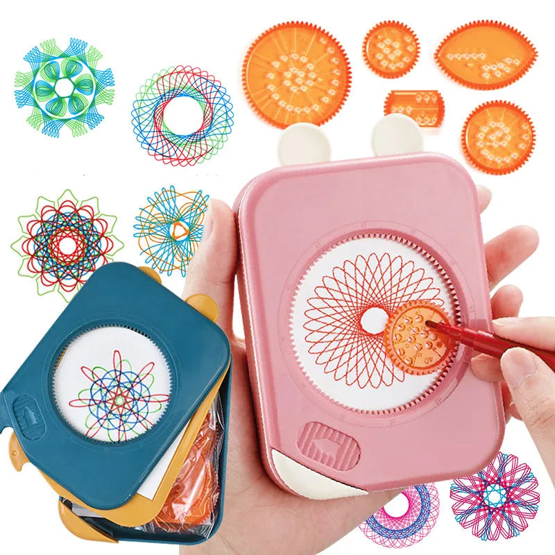 Drawing Toys Storage Interlocking Gears Wheels Painting Drawing Ruler Paper Pens Set