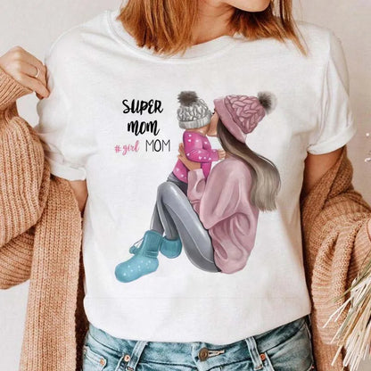 Cartoon Mom Mother Boy Girl Print Mother Lady T-shirts